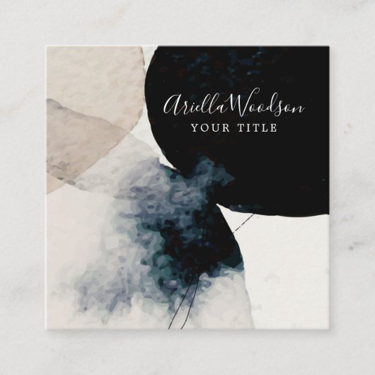 Abstracte Waterverf crème en zwart Visitekaartje (Voorkant)