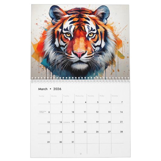 Abstracte Waterverf dieren Kalender (Mar 2026)