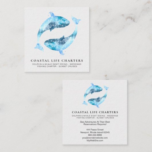 ** Abstracte Waterverf dolfijnen spelen kust Vierkante Visitekaartje (Voorkant / Achterkant)
