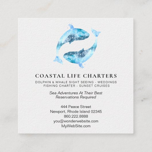 ** Abstracte Waterverf dolfijnen spelen kust Vierkante Visitekaartje (Achterkant)