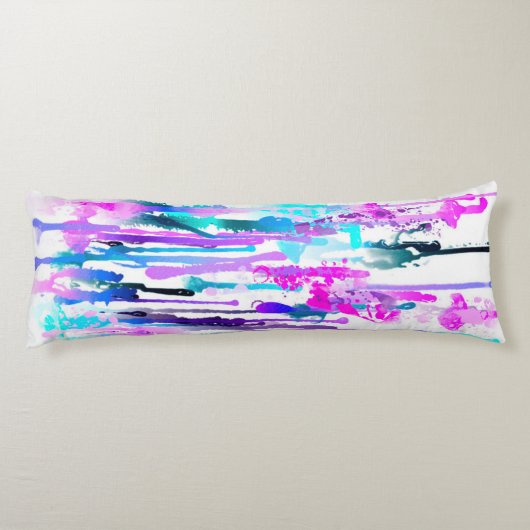 Abstracte Waterverf Druppels Blauw Turkoois Roze Lichaamskussen (Achterkant)