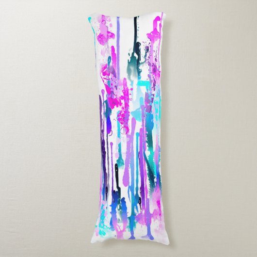 Abstracte Waterverf Druppels Blauw Turkoois Roze Lichaamskussen (Voorkant Verticaal)