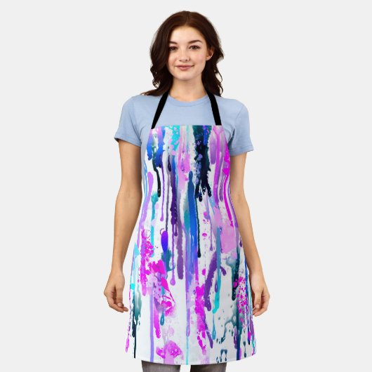 Abstracte Waterverf Druppels Blauw Turkoois Roze Schort (Gedragen)