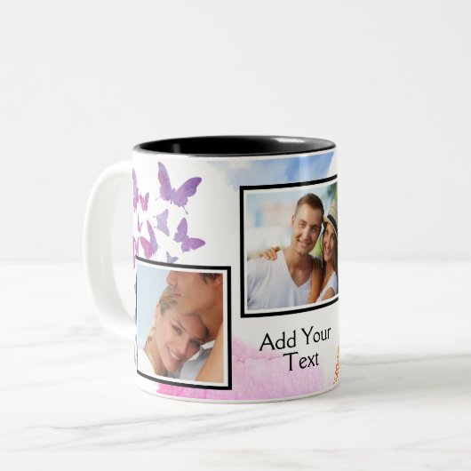 Abstracte Waterverf Elements 3 Foto personaliseren Tweekleurige Koffiemok (Voorkant links)