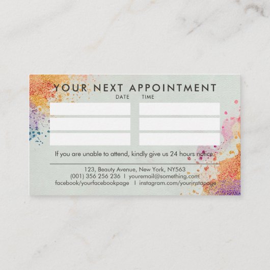 Abstracte Waterverf en gouden glitter Visitekaartje (Achterkant)