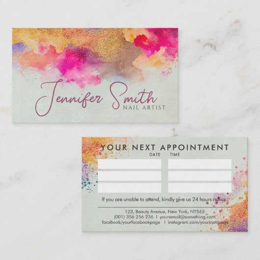 Abstracte Waterverf en gouden glitter Visitekaartje (Voorkant / Achterkant)