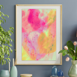 Abstracte Waterverf Fine Art Roze Geel Paarse Poster