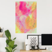 Abstracte Waterverf Fine Art Roze Geel Paarse Poster (Thuiskantoor)