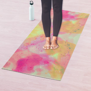 Abstracte Waterverf Fine Art Roze Geel Paarse Yogamat