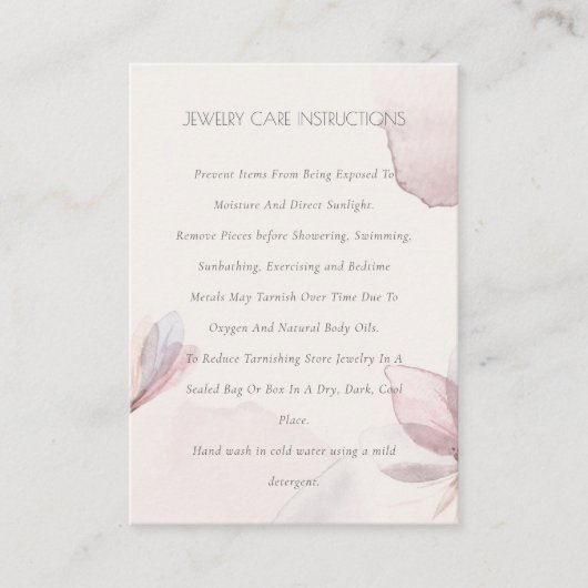 Abstracte Waterverf Floral Blush Jewelry Care Visitekaartje (Voorkant)