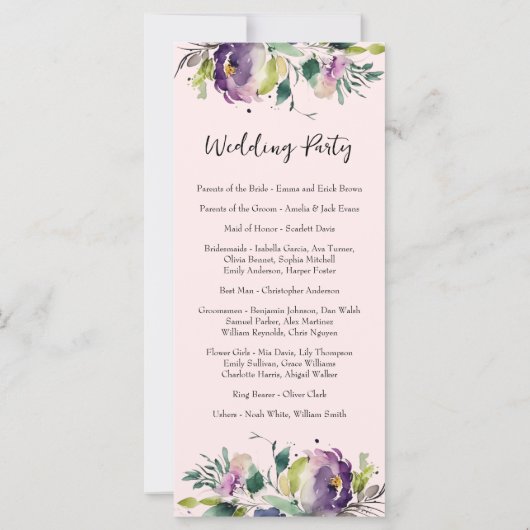 Abstracte Waterverf Floral bruiloft programma (Achterkant)