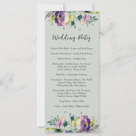 Abstracte Waterverf Floral bruiloft programma (Achterkant)