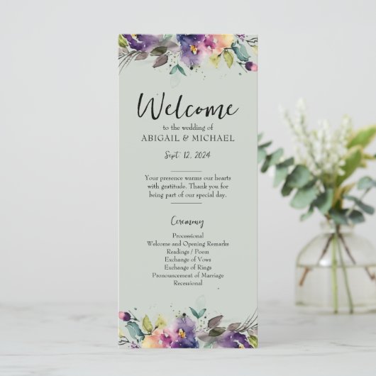 Abstracte Waterverf Floral bruiloft programma (Staand voorkant)