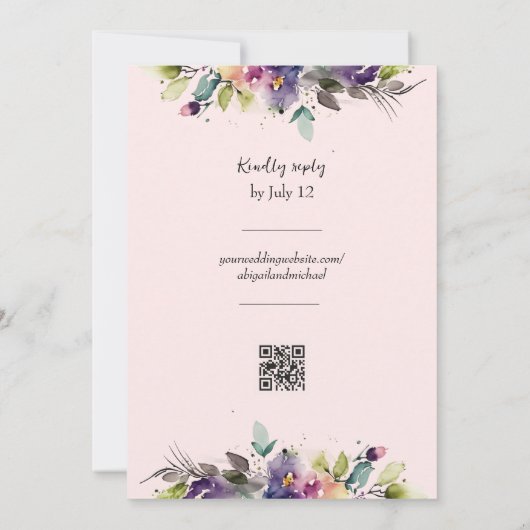 Abstracte Waterverf Floral bruiloft uitnodiging (Achterkant)