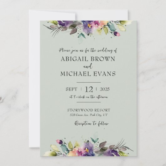 Abstracte Waterverf Floral bruiloft uitnodiging (Voorkant)