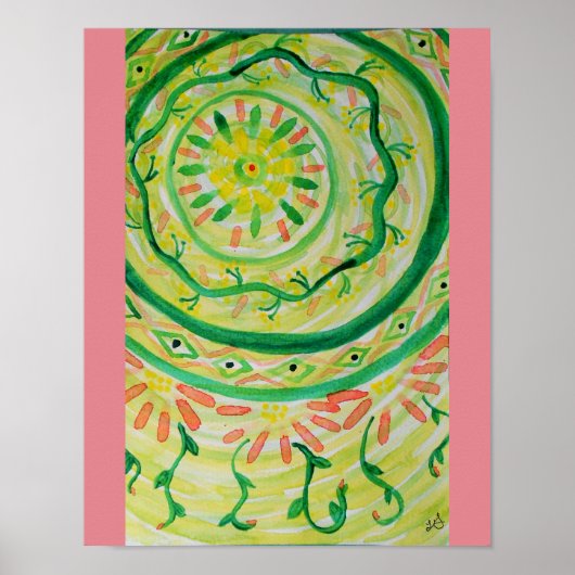 Abstracte waterverf floral mandala poster (Voorkant)
