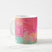 Abstracte Waterverf Floral Monogram Initiaal Roze Koffiemok (Voorkant links)