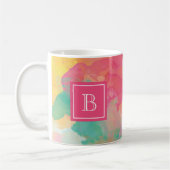 Abstracte Waterverf Floral Monogram Initiaal Roze Koffiemok (Links)