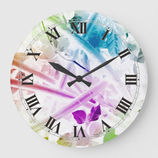 Abstracte Waterverf Floral Wall Clock Grote Klok (Voorkant)