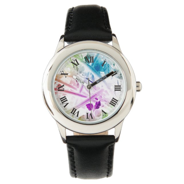 Abstracte Waterverf Floral Wrist Watch Horloge (Voorkant)