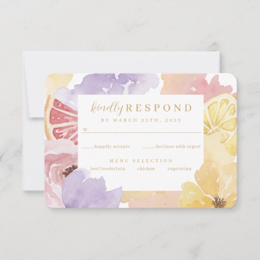 Abstracte Waterverf Florals Cocktail Citrus Fruit RSVP Kaartje (Voorkant)