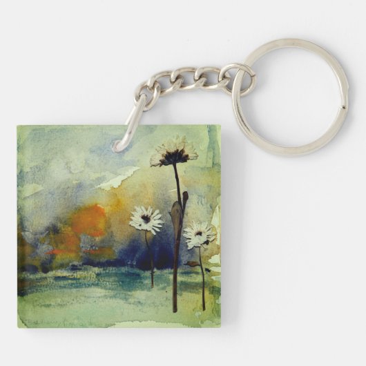 Abstracte Waterverf Flower Sleutelhanger (Achterkant)