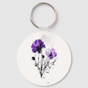 Abstracte Waterverf Flowers Sleutelhanger