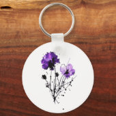 Abstracte Waterverf Flowers Sleutelhanger (Voorkant)