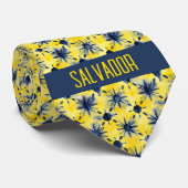 Abstracte Waterverf geel & blauw bloemmonogram Stropdas (Opgerold)