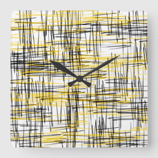 abstracte Waterverf "Geel grijs zwart" Vierkante Klok (Voorkant)