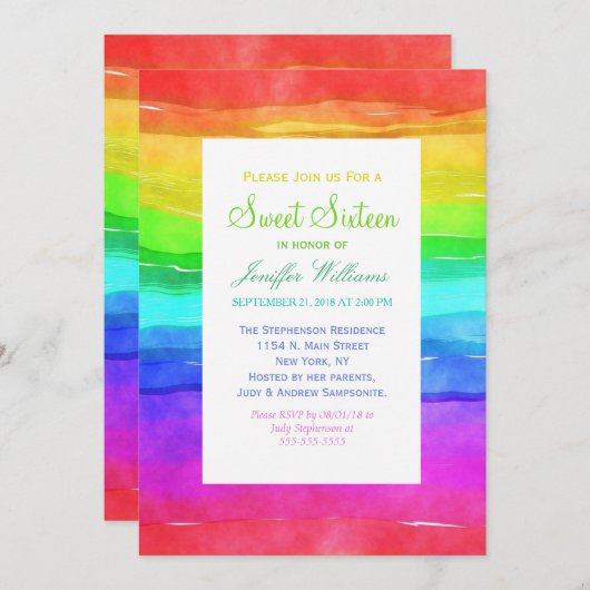 Abstracte Waterverf gekleurde strips regenboog. Kaart (Voorkant / Achterkant)