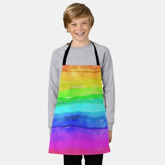 Abstracte Waterverf gekleurde strips regenboog Schort (Gedragen)