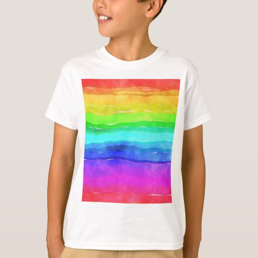 Abstracte Waterverf gekleurde strips regenboog T-shirt (Voorkant)