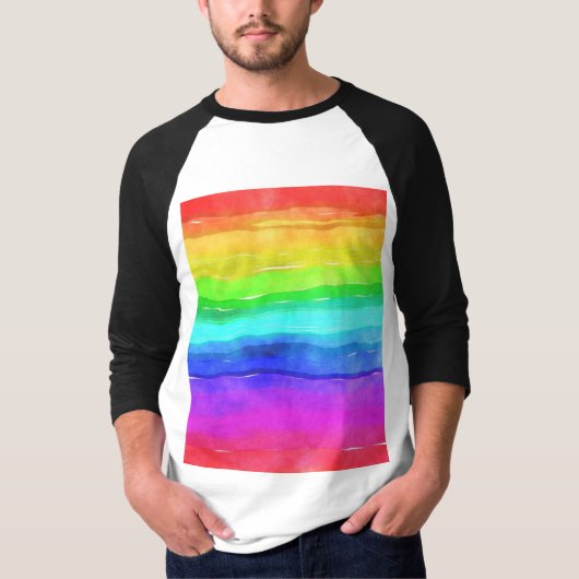 Abstracte Waterverf gekleurde strips regenboog T-shirt (Voorkant)