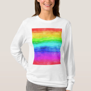 Abstracte Waterverf gekleurde strips regenboog T-shirt