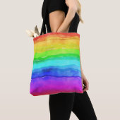 Abstracte Waterverf gekleurde strips regenboog Tote Bag (Dichtbij)