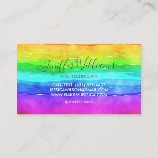 Abstracte Waterverf gekleurde strips regenboog. Visitekaartje (Achterkant)