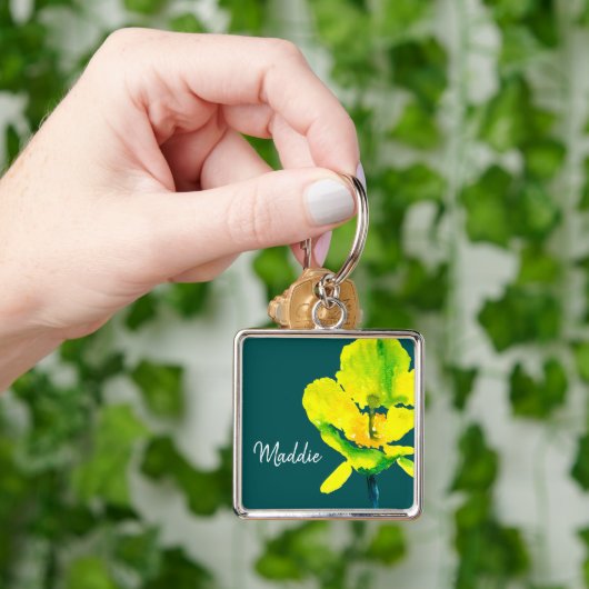 Abstracte waterverf gele bloem sleutelhanger (Hand)