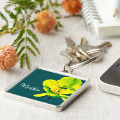 Abstracte waterverf gele bloem sleutelhanger (Zijkant)