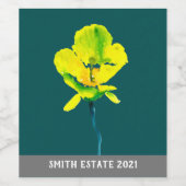 Abstracte waterverf gele bloem wijn etiket (Enkel label)