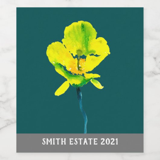 Abstracte waterverf gele bloem wijn etiket (Enkel label)