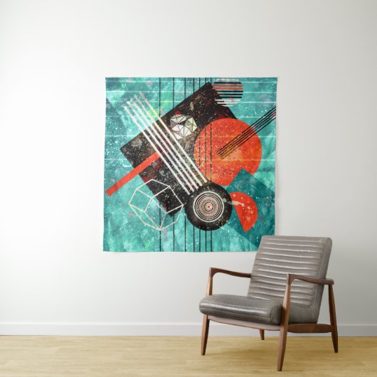 Abstracte waterverf, geometrische kleurrijke vorme wandkleed (In Situ (horizontaal))