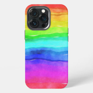 Abstracte waterverf geschilderde strepen regenboog iPhone 13 pro hoesje