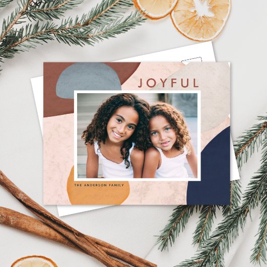 Abstracte Waterverf geschilderde vormen Boho foto Feestdagenkaart