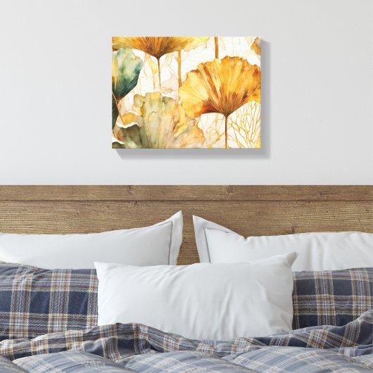 Abstracte Waterverf Ginkgo bladeren Canvas Afdruk (Insitu (Slaapkamer))