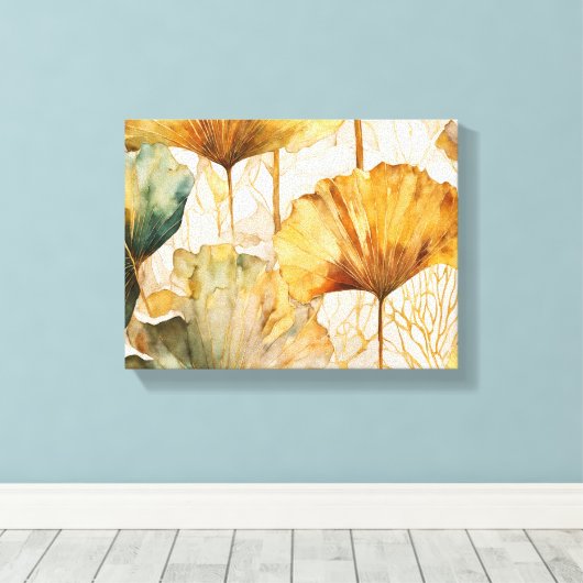 Abstracte Waterverf Ginkgo bladeren Canvas Afdruk (Insitu (Houten vloer))