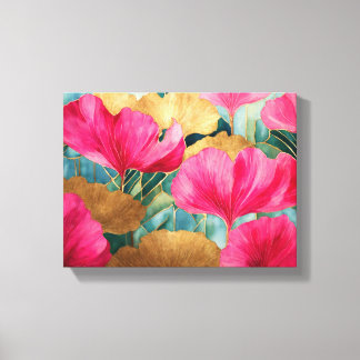 Abstracte Waterverf Ginkgo verlaat roze goud Canvas Afdruk