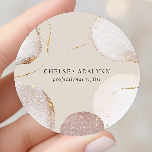 Abstracte Waterverf Glanzende Luxe Elegante Goud Ronde Sticker