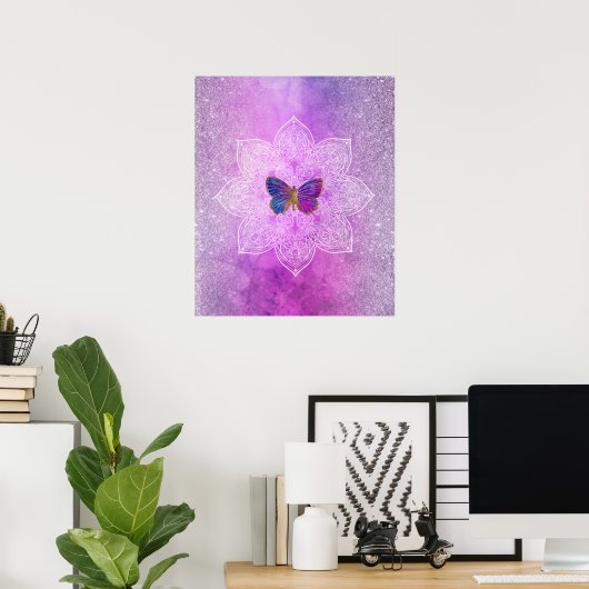 *~* Abstracte Waterverf Glitter Mandala Butterfly Poster (Thuiskantoor)