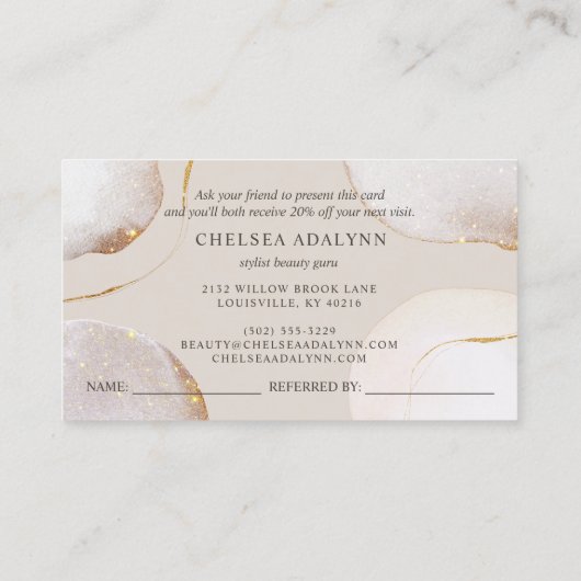 Abstracte Waterverf Glittering Luxury Elegant Gold Aanbevelingskaartje (Achterkant)